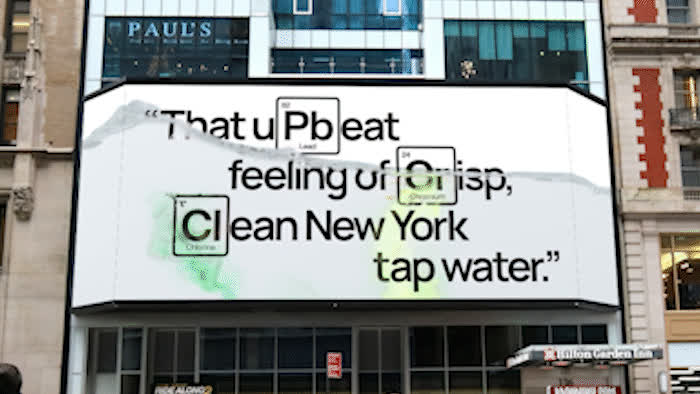 Culligan — a billboard reading ‘That upbeat feeling of Crisp, Clean New York tap water’